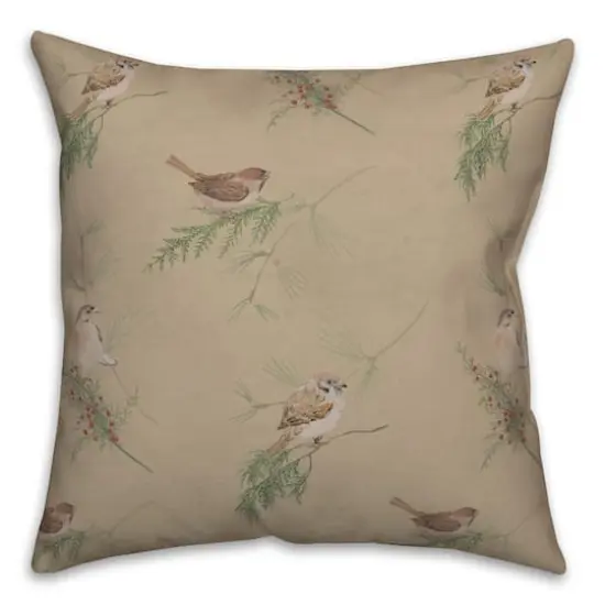 Brown Pine & Birds Throw Pillow {1}
