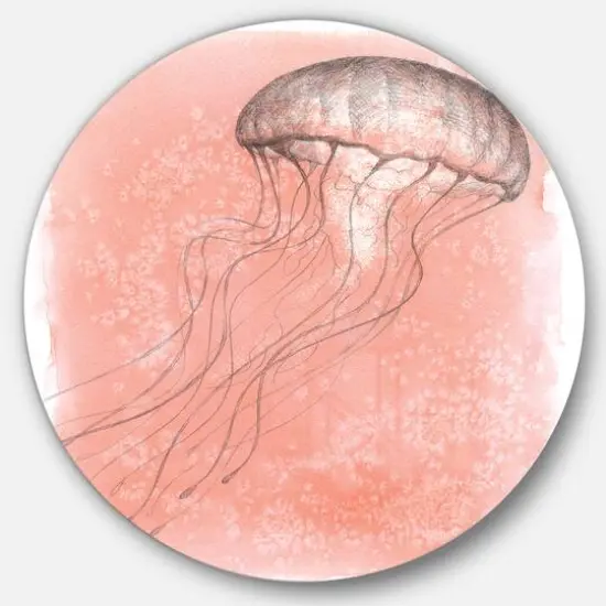 Designart - Coastal Sea Life IV jellyfish sketches - Nautical & Coastal Metal Circle Wall Art {1}