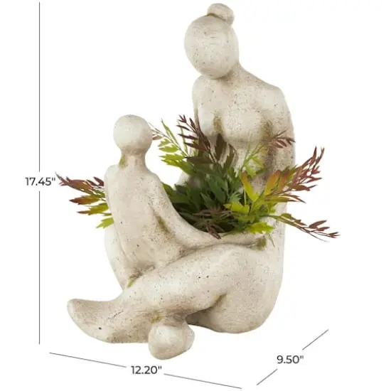 17.5" Cream Mother & Child Sitting Planter {8}