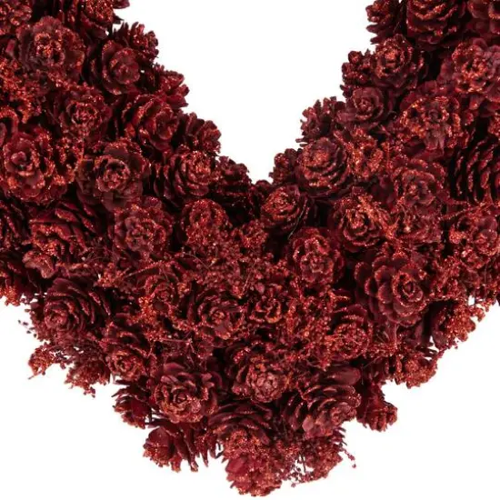 14" Red Valentine's Day Wooden Pinecone Rose Heart Wreath {5}