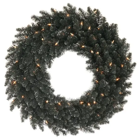 24" Pre-Lit Black Fir Christmas Wreath, Warm White LED Lights {1}