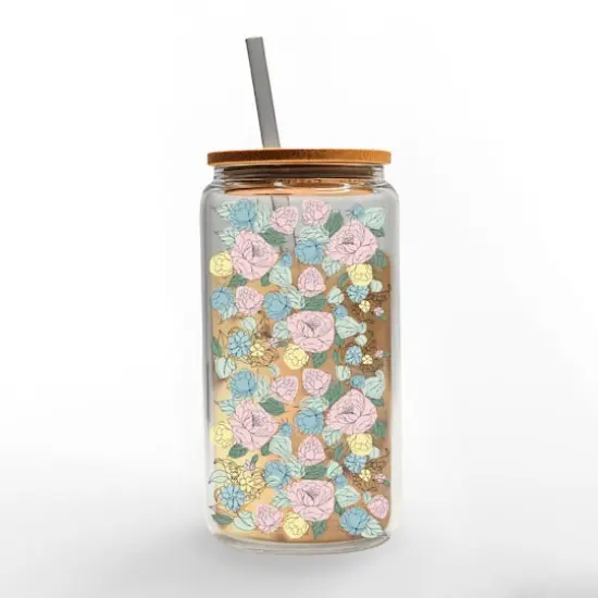 16oz. Contour Flower Pattern Glass Can Cup {3}