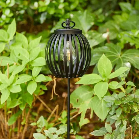 Glitzhome&reg; 32.25" Black Metal Stripes Solar Powered Outdoor Lantern {9}