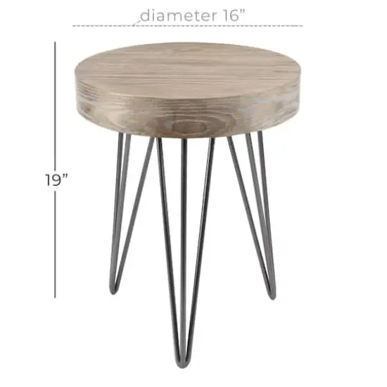 19" Brown Wood & Metal Modern Accent Table {4}