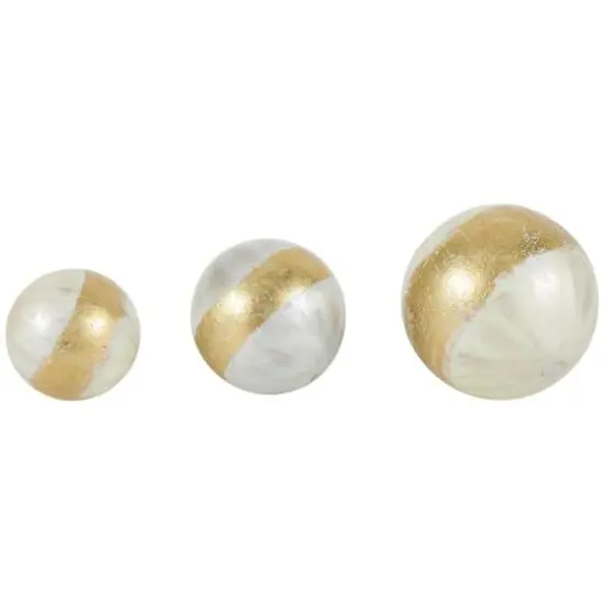 White with Gold Stripe Abstract Brushed Decorative Orbs & Vase Filler Set {1}