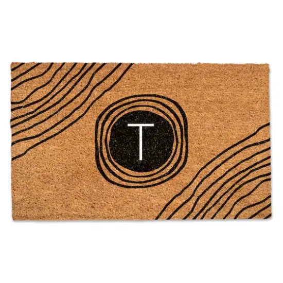 Black Monogram Circle Natural Coir Doormat T {1}