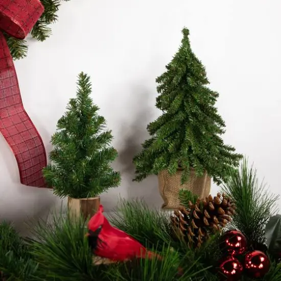 10" Unlit Alpine Artificial Christmas Tree with Wooden Base {3}