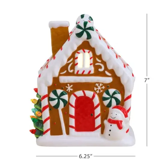 7" Brown Nostalgic Ceramic Lit Gingerbread House {4}
