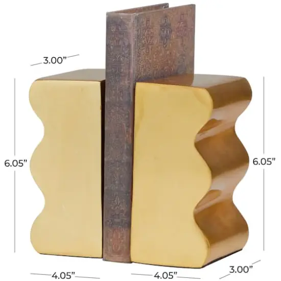 6" Wave Aluminum Bookends Set Gold {4}