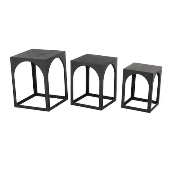 Metal Nested Accent Table with Large Arched Cutouts Set Black {7}