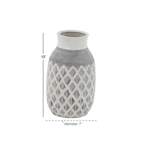 13" White Ceramic Coastal Style Vase {6}