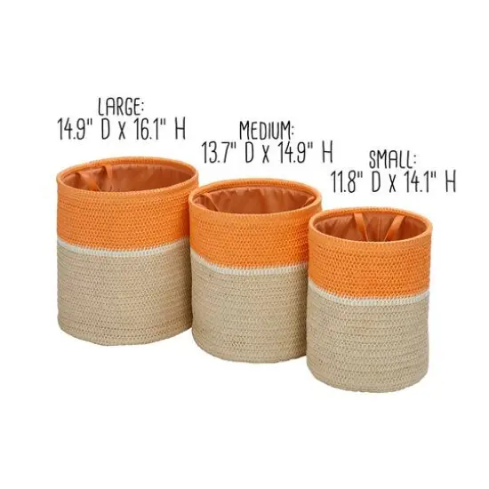 Honey Can Do Orange & Beige Paper Straw Nesting Baskets with Handles Set {10}