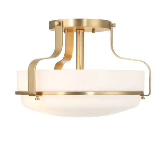 Hello Honey&reg; Chatsworth White & Gold Etched Opal Glass & Metal Semi-Flush Mount Ceiling Light {10}