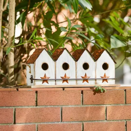 Glitzhome&reg; 17" Retro White Distressed Wood Birdhouse with Perch {8}