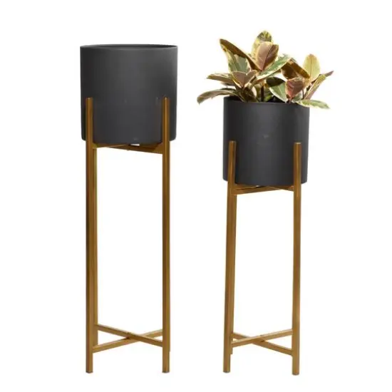 Black Metal Contemporary Stand Planter Set {1}