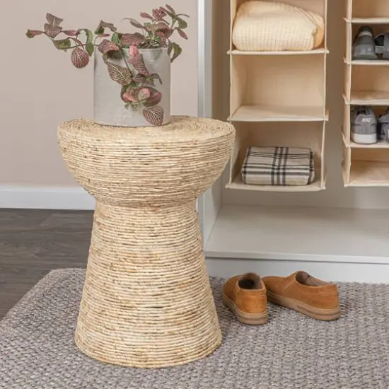 Hello Honey&reg; 20" Natural Coiled Corn Rope Round Accent Table {3}