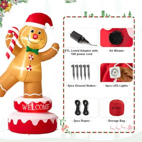 Glitzhome&reg; 6ft. Lighted Inflatable Rotating Gingerbread Man D&eacute;cor {13}