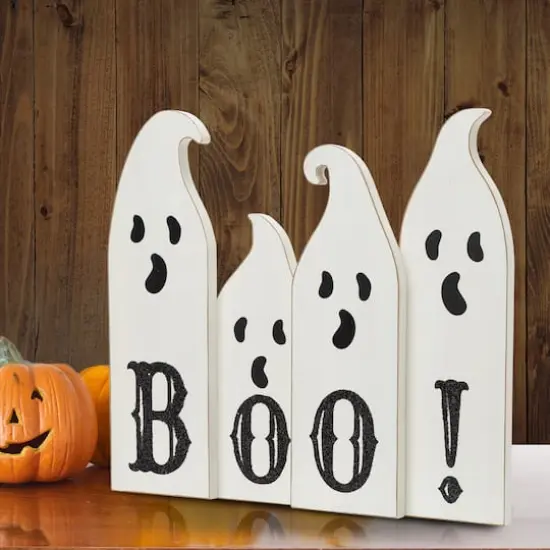 Glitzhome&reg; 12" Ghost Halloween Wooden Table Decor {3}