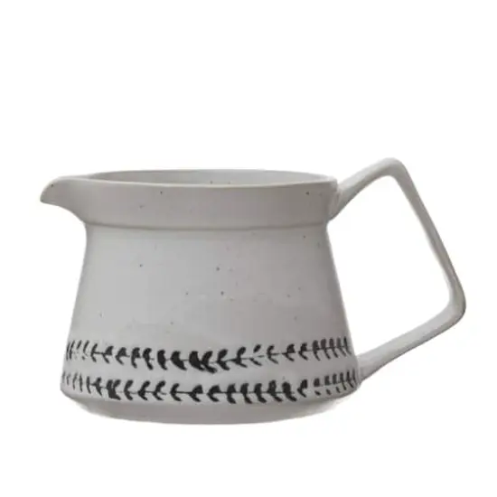 Hello Honey® 16oz. White & Black Debossed Pattern Reactive Glaze Stoneware Creamer {1}