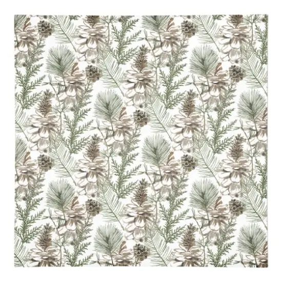 Pine Cones & Greenery on White Cotton Twill Napkin {1}