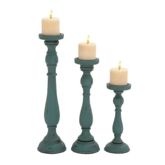 Turquoise Wood Traditional Candle Holder Set {1}