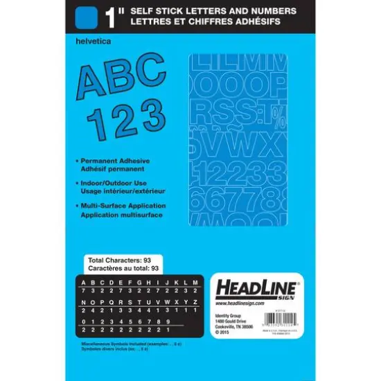 Headline Sign&reg; Blue Helvetica Capital Letters Vinyl Stickers, 1'' {1}