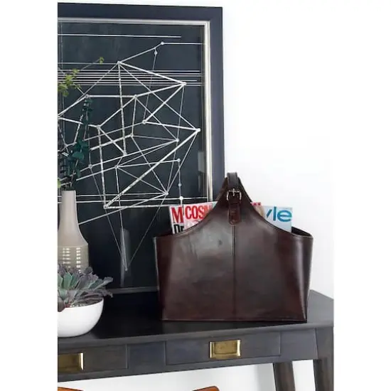 16" Brown Leather Rustic Magazine Rack Holder {7}