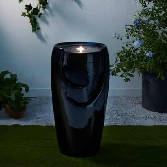 Glitzhome&reg; 29" Ceramic Pot Fountain Black {5}
