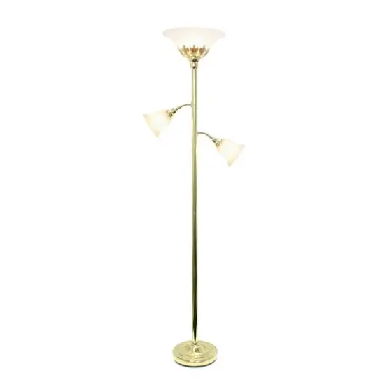 Lalia Home Torchiere Floor Lamp with 2 Reading Lights Gold/White Shades {5}