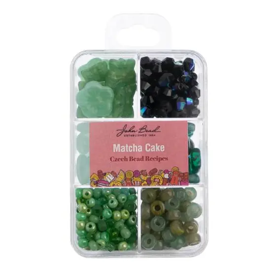 John Bead Czech Glass Recipe Box Beading Kit Matcha Cake {1}