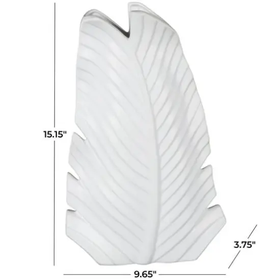15" White Ceramic Palm Leaf Vase {8}