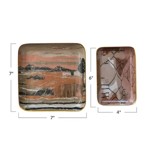 Hello Honey&reg; Earthy Landscape & Abstract Enameled Metal Tray Set {4}