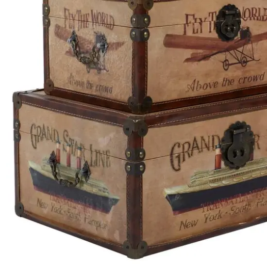 Set of 3" Brown Wood Vintage Trunk, 17", 15", 12" {6}