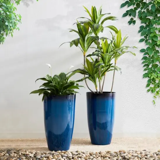 Glitzhome® 23.5" Gradient Cobalt Blue Faux Ceramic Tall Plastic Planters, 2ct. {4}
