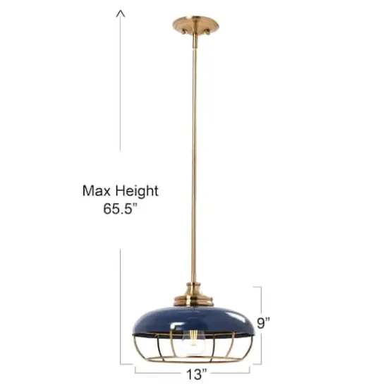 Hello Honey&reg; Robert Stevenson Lighting Presley Caged Dome Metal Ceiling Light Brushed Brass/Navy Blue {6}
