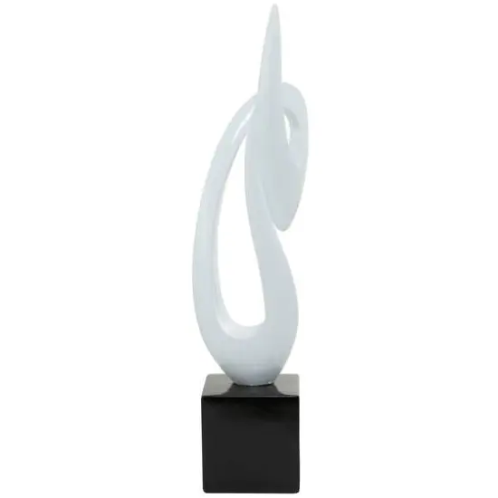 40" White Swirl Abstract Sculpture with Black Base {1}