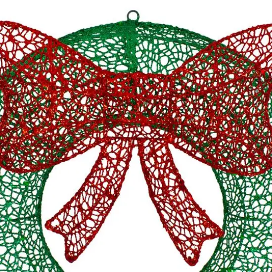 24" LED Green Glitter Wreath with Red Bow {10}