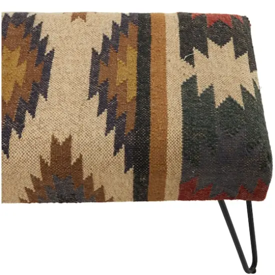 47" Multicolored Metal Tribal Bench with Metal Hairpin Legs {4}