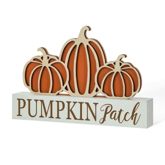 Glitzhome&reg; 11.75" Fall Wood Pumpkin Patch Table Sign {1}