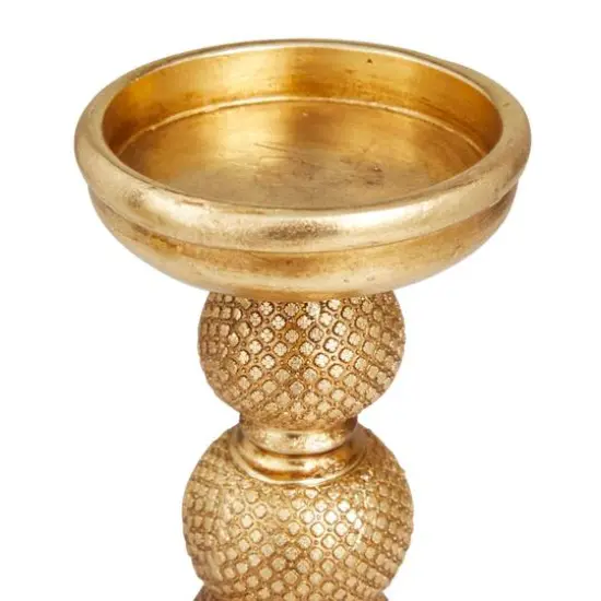 Set of 2 Gold Polystone Traditional Candle Holders, 13" x 4" x 6" {5}