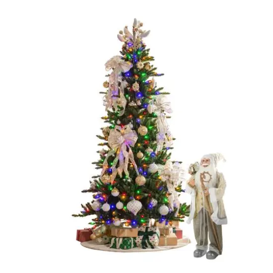 7.5ft. Pre-Lit Slim Fir Christmas Tree Kit with Ornaments, Tree Skirt & Santa Figurine {1}