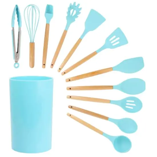 MegaChef Light Teal Silicone & Wood Cooking Utensils Set, 12ct. {1}