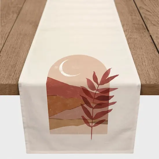 Warm Crescent Moon in Window View Cotton Twill Table Runner {1}