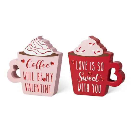 Glitzhome&reg; Wooden Valentine's Coffee Cup Table D&eacute;cor Set {1}