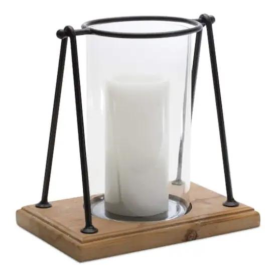 10" Modern Framed Candle Holder with Wood Base Set {1}