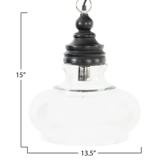 Hello Honey&reg; 15" Glass & Mango Wood Pendant Light {5}