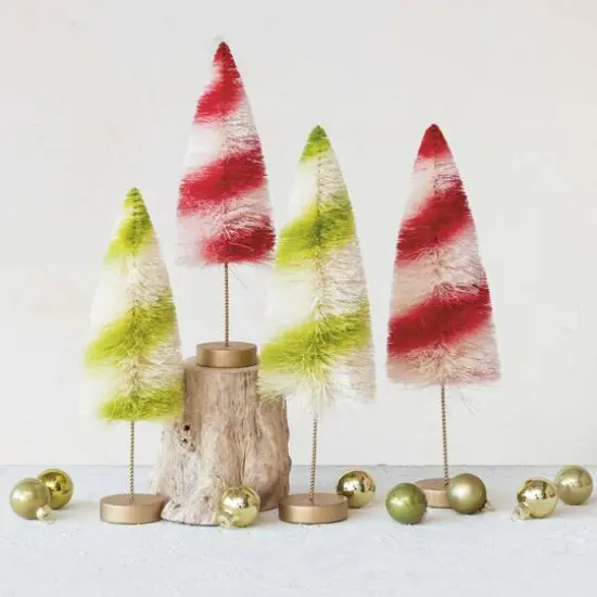 Hello Honey® 11" Red and Cream Striped Sisal Bottle Brush Swirled Tree with Wood Base {3}