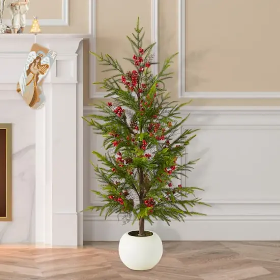 Glitzhome&reg; 37.5"H Chirstmas Greenery Pine Porch Tree with Berries {3}