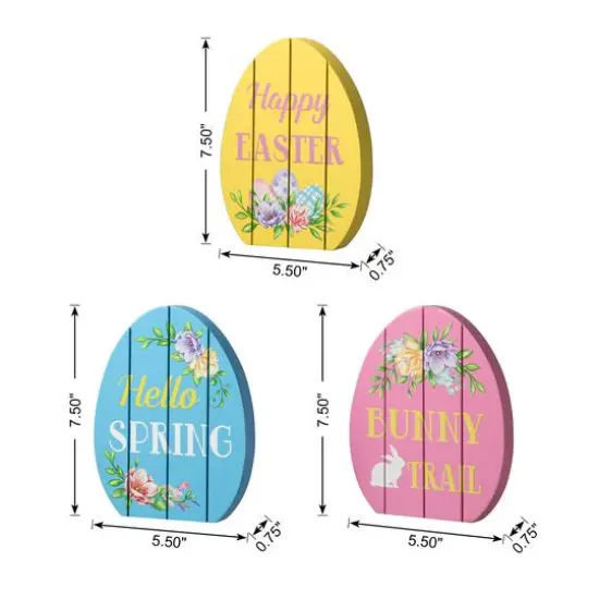 Glitzhome&reg; 7.5" Set of 3 Easter Wooden Easter Egg Table Decor {9}