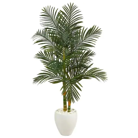 5.5ft. Golden Cane Artificial Palm Tree in White Planter {1}